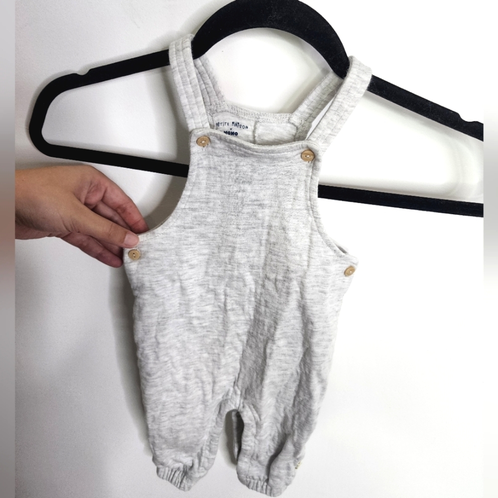 Gray Baby Overalls, Adjustable Strap Length, 6M